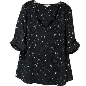 41 Hawthorn Large Black Blouse With White Stars Cuffed Sleeve O